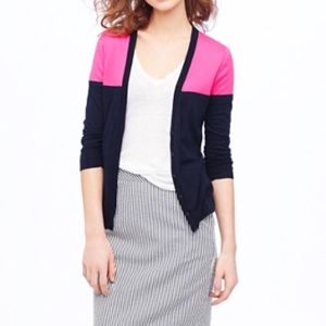 J Crew Pink and Navy Colorblock Cardigan